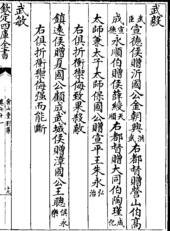 (武/臣)宣德侯赠沂国公金朝兴(洪/武)右都督赠营山伯高 成(宣/德)