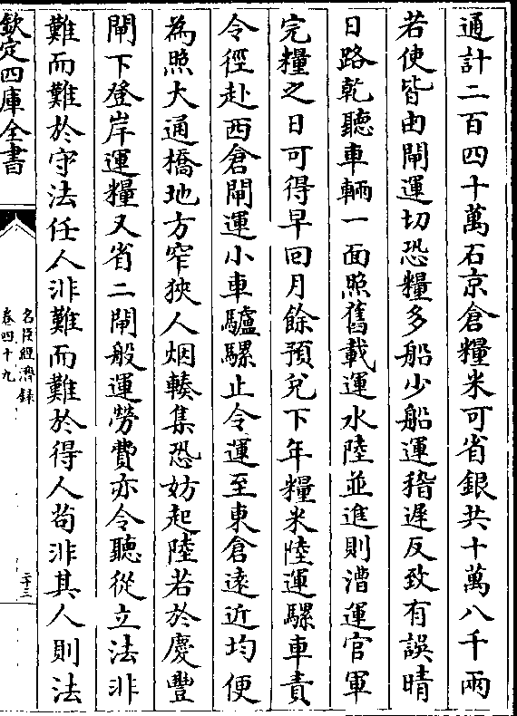 稽迟反致有误晴日路乾听车辆一面照旧载运水陆并进则漕运官军完粮之日