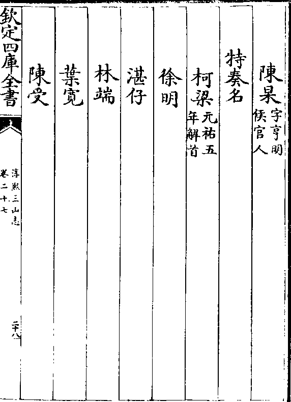 特奏名 柯梁(元佑五/年解首 徐明 湛仔 林端 叶宽