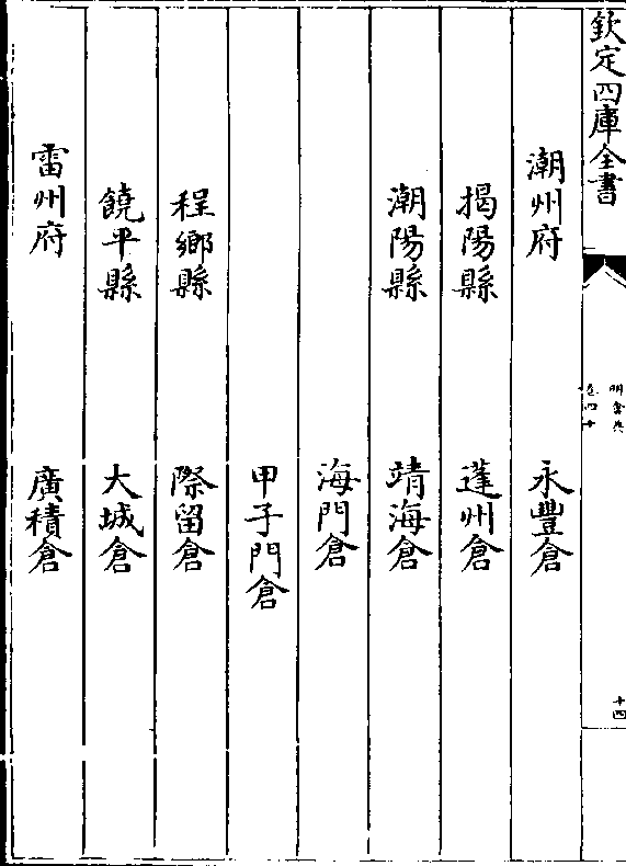 潮州府 永丰仓 揭阳县 蓬州仓 潮阳县 靖海仓
