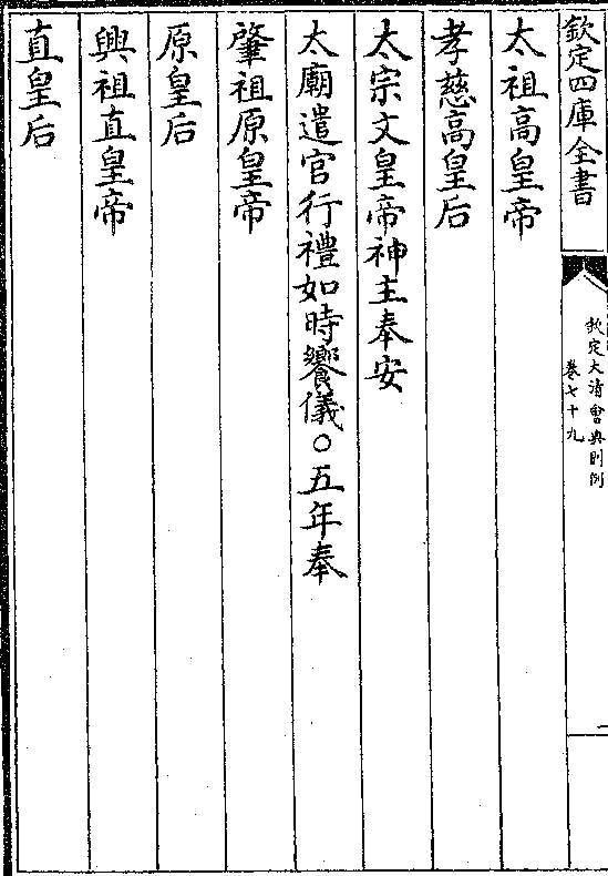 皇后 太宗文皇帝神主奉安 太庙遣官行礼如时飨仪○五年奉 肇祖原皇帝