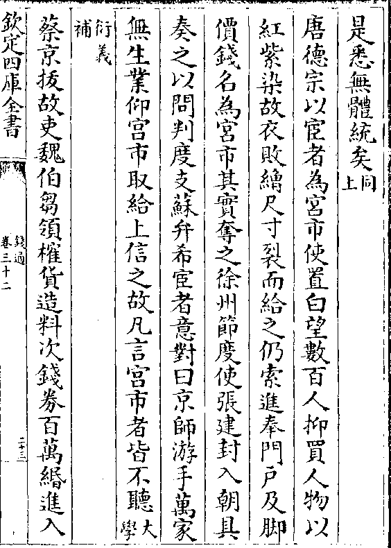 唐德宗以宦者为宫市使置白望数百人抑买人物以 红紫染故衣败缯尺寸裂