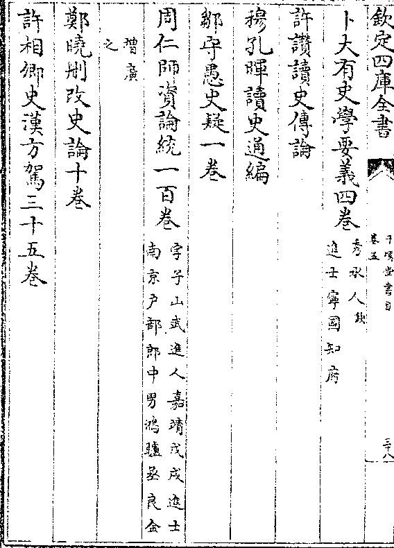 卜大有史学要义四卷(秀水人缺知府/进士宁国)许赞读史传论穆孔晖读史