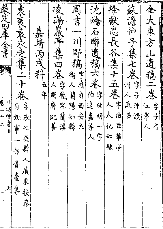 浙江布政使)狄冲春溪集(字仲虚/溧阳人)叶份莲峰集(字原学/婺源人)刘