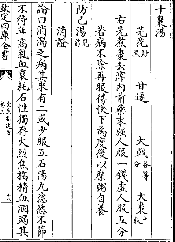 芫花(炒/黑)  甘遂   大戟(各等/分) 大枣(十/枚)  右先煮枣去滓内