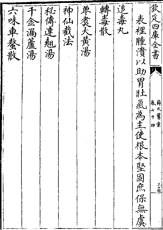 表里肿溃以助胃壮气为主使根本坚固庶保无虞 追毒丸 转毒散 单煮大黄