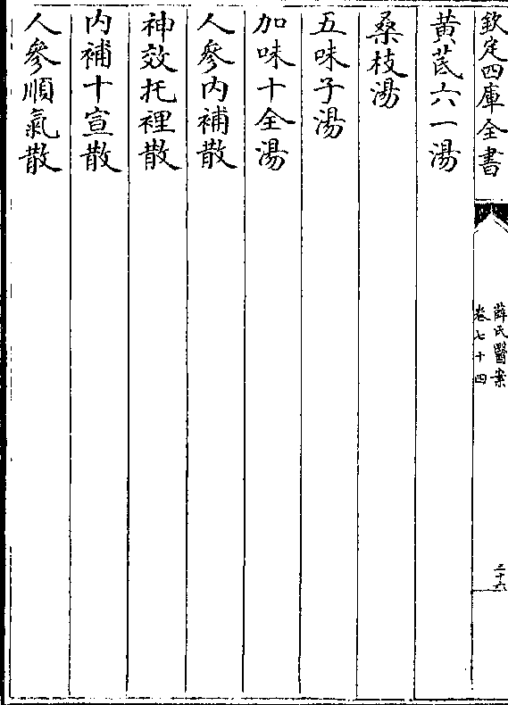 黄菧六一汤 桑枝汤 五味子汤 加味十全汤 人参内补散 神效托里散 内补