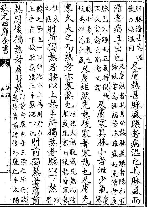 肝脉涩甚为溢饮○泆溢同)尺肤热甚脉盛躁者病温也其脉盛而滑者病且出