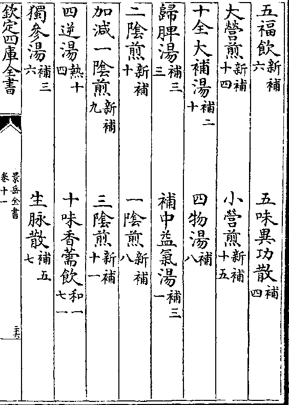 五福饮(新补/六 五味异功散(补/四 大营煎(新补/十四)