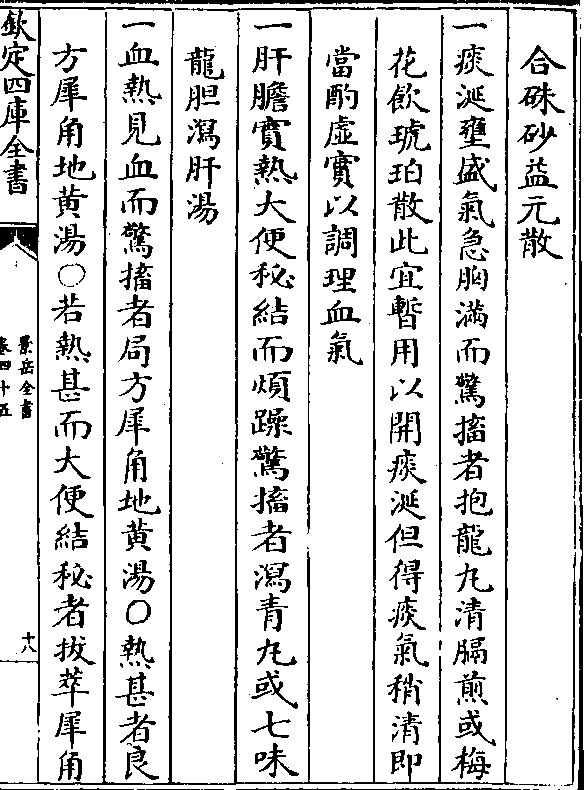 当酌虚实以调理血气 一肝胆实热大便秘结而烦躁惊搐者泻青丸或七味