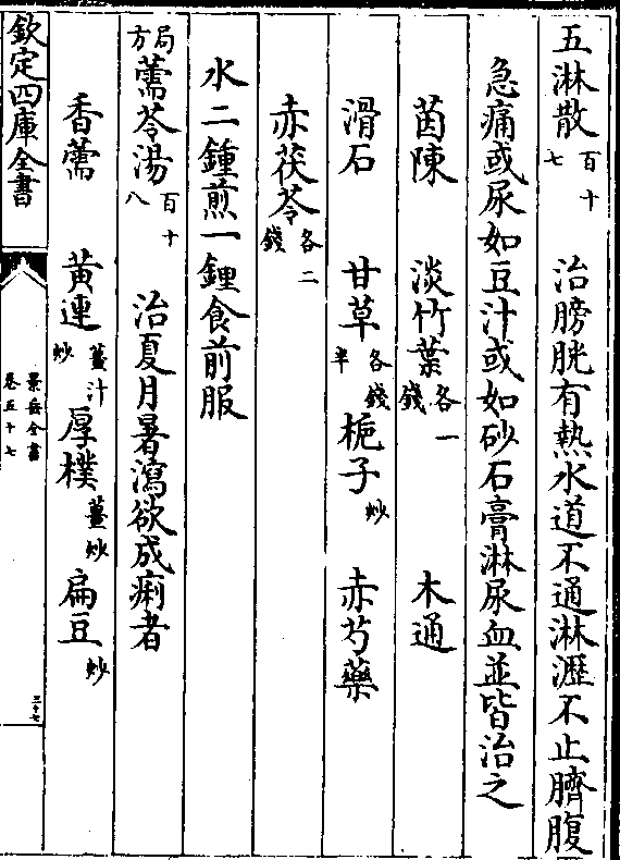 一/钱)   木通   滑石  甘草(各钱/半)栀子(炒/) 赤芍药   赤茯苓(各
