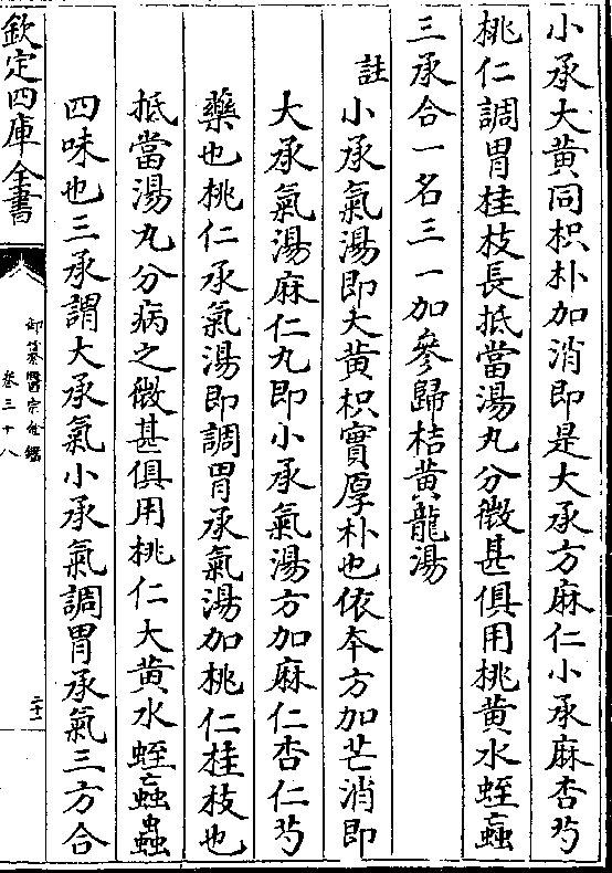 注)小承气汤即大黄枳实厚朴也依夲方加芒消即大承气汤麻仁丸即小承气