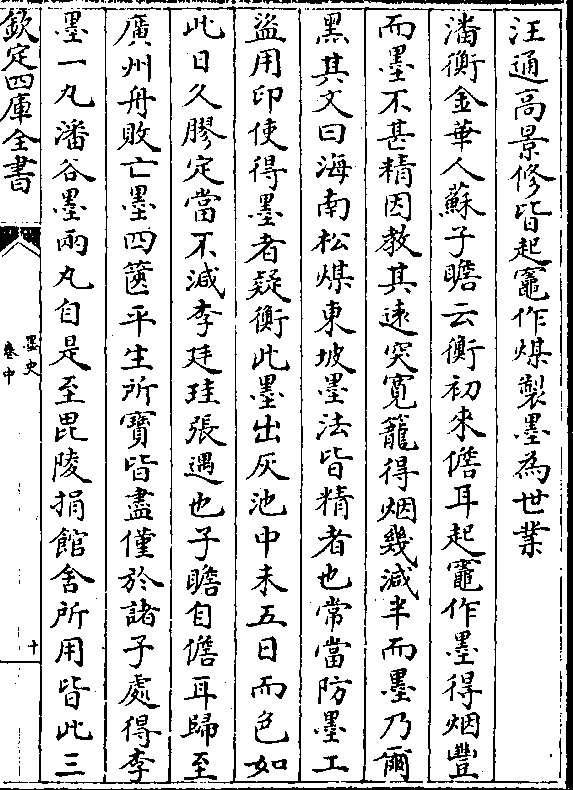 汪通高景修皆起灶作煤制墨为世业潘衡金华人苏子瞻云衡初来儋耳起灶作
