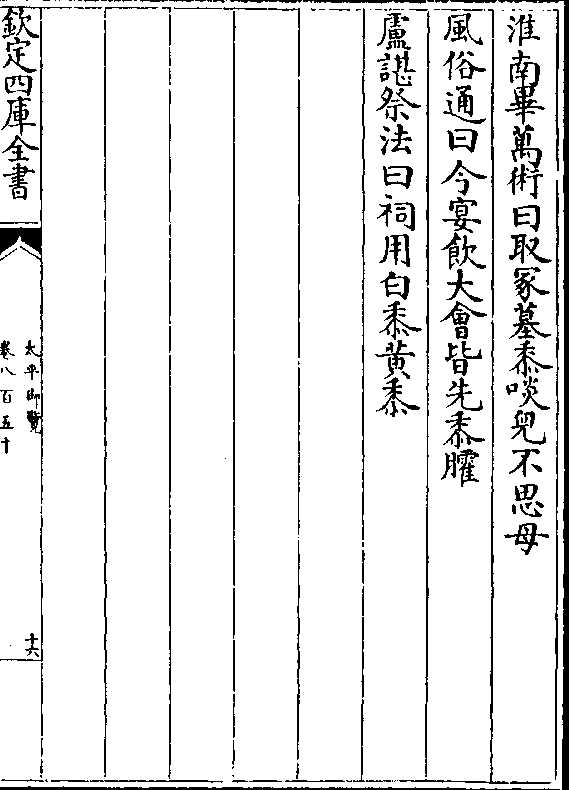 淮南毕万术曰取冢墓黍啖儿不思母 风俗通曰今宴饮大会皆先黍臛 卢谌祭