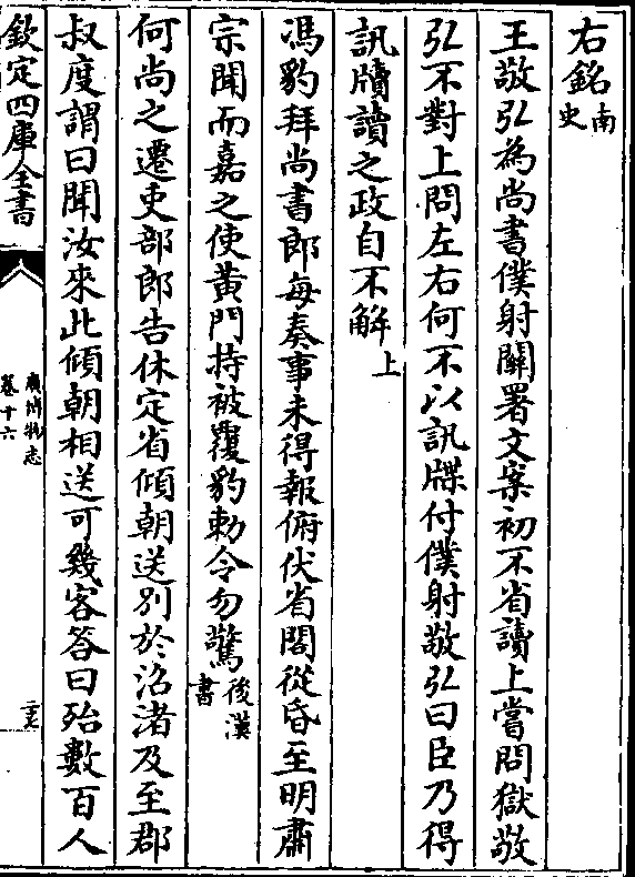 王敬弘为尚书仆射关署文案初不省读上尝问狱敬 弘不对上问左右何不以