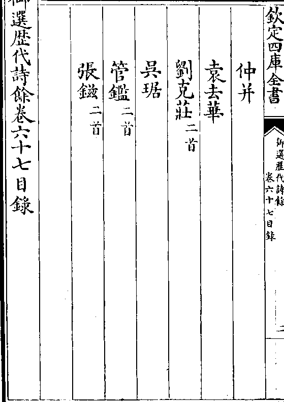 仲并 袁去华 刘克庄(二首 吴琚 管鉴(二首)