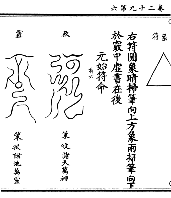 右符圆象晴扫笔向上方象雨扫笔向下 于窍中虚书在后 元始符命 敕