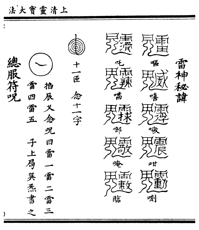 雷神秘讳   呕嘻咁咳   吒啮▲唵临      十一臣念十一字 (掐辰义