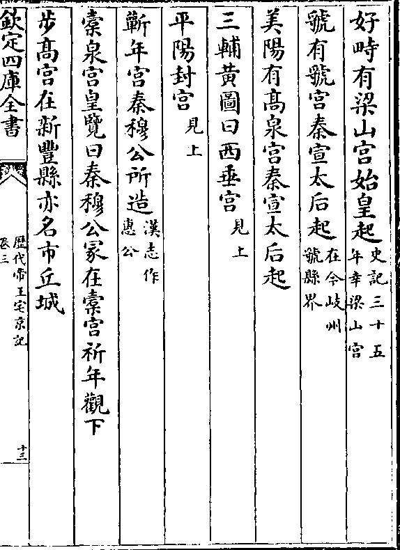 垂宫(见上)平阳封宫(见上)蕲年宫秦穆公所造(汉志作/惠公)橐泉宫皇