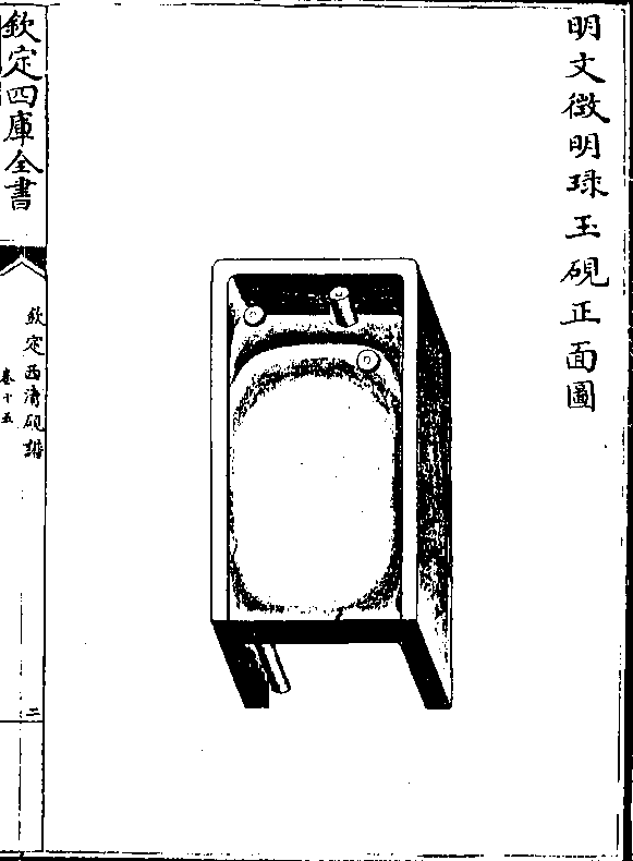 高五寸七分宽四寸厚一寸 八分许受墨处刻为日轮海水坌涌漩洑为墨池